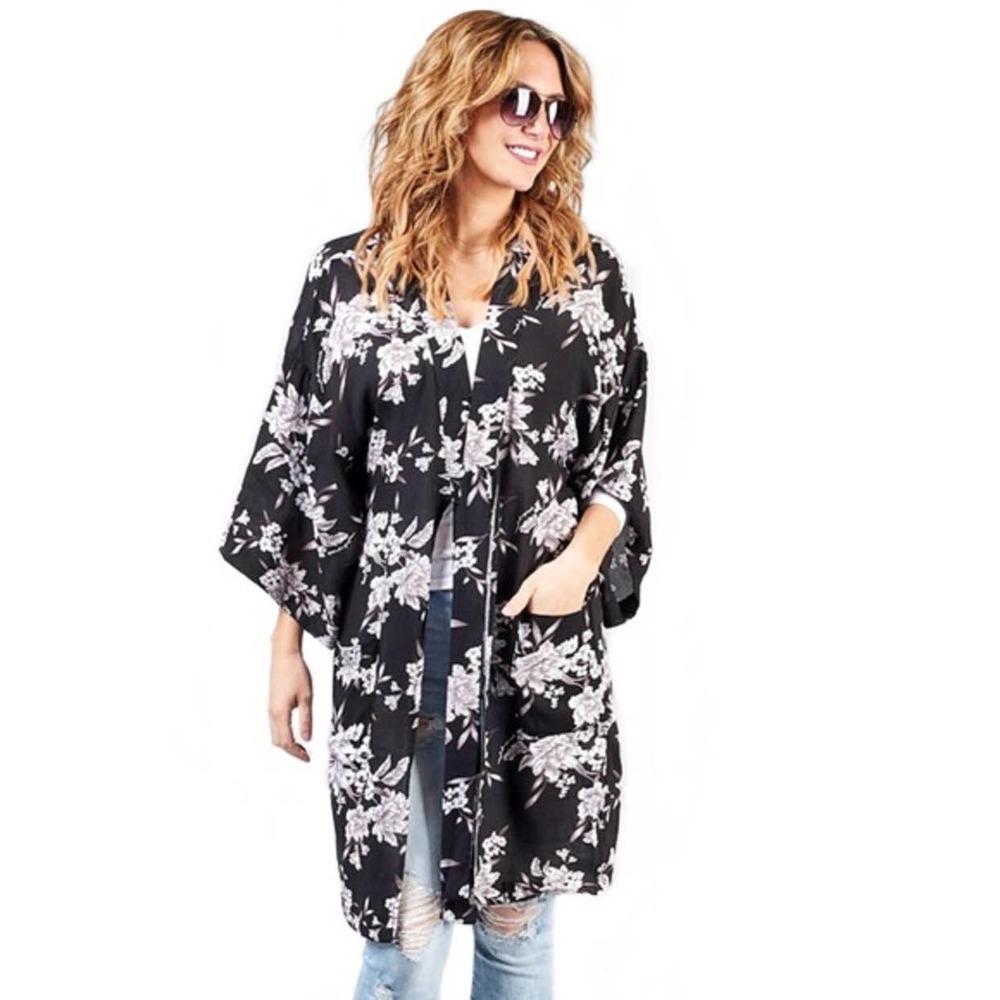 Spiritual Gangster Maya Kimono Black Floral OS